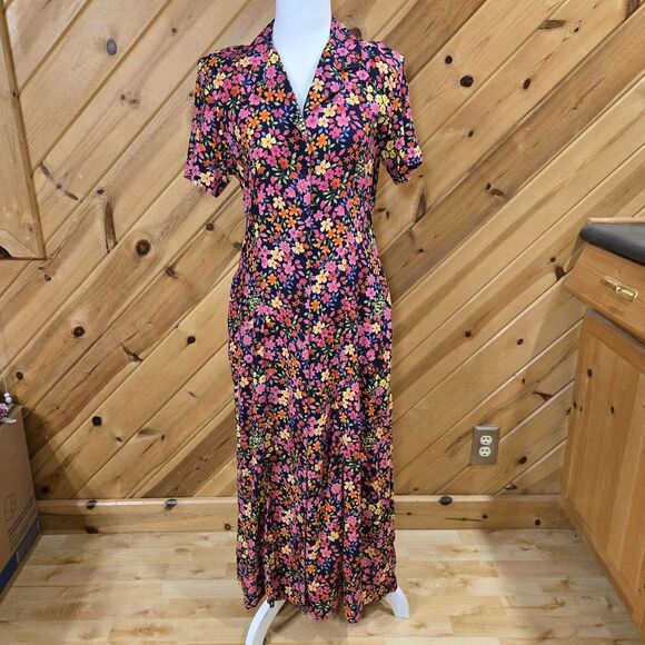 Erika‎ Dress Floral Maxi Rayon Button Womens Small Flowy Summer Cottage Core - Picture 1 of 8